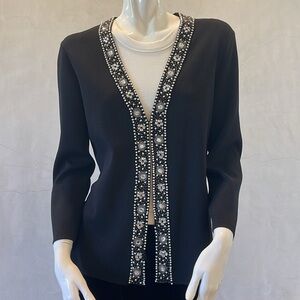 Vintage Cable & Gauge Black Cardigan with Pearls & Rhinestone Embellishment